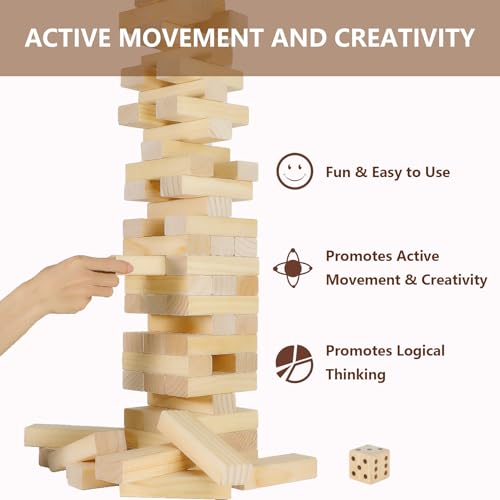 Aivalas Medium Tumble Tower 60PCS Wooden Block Stacking Yard Games with Carrying Bag Indoor & Outdoor Game for Kids and Adults Party Games for Backyard Lawn Beach Camping (Over 3.2 Ft) - size: M-Over 3.2 FT-60PCS