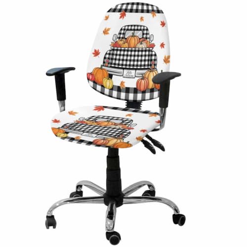 Savannan Office Chair Cover, Black White Checkered Farmhouse Truck Protective Stretch Elastic Universal Cover for Desk Task Chair,Computer Rotating Chair 1 Pcs Autumn Pumpkin Leaf
