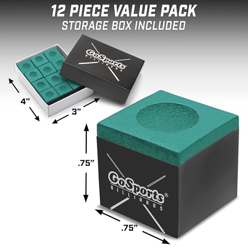 GoSports Premium Pool Cue Chalk Cube 12 Pack - Black, Blue, Red, or Green - Billiards Pool Stick Chalk - color: Green