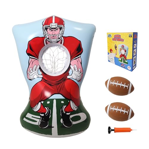Inflatable Football Training Toss Game Inflatable Football Pitching Target for Kids, Double-Sided Outdoor & Indoor, Includes 2 Footballs, Pump & Patch Kit Football Games Gifts for 36 Months+ - color: muti-football