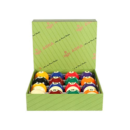 ASKA Billiards Pool Boston Numbered Balls Set, 16 Balls Including a Cue Ball - style: PB01, Grade A Balls 2-1/4"