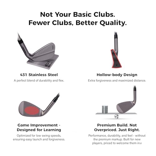 Golf Club Set - Starter Golf Clubs for Men with Sunday Stand Bag - 5-Piece Game Improvement Irons Set Including 5i, 7i, PW, Putter, and Bag. Premium 431 Stainless Steel, Hollow Body Design - color: Black