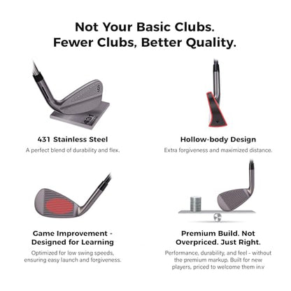 Golf Club Set - Starter Golf Clubs for Men with Sunday Stand Bag - 5-Piece Game Improvement Irons Set Including 5i, 7i, PW, Putter, and Bag. Premium 431 Stainless Steel, Hollow Body Design - color: Black