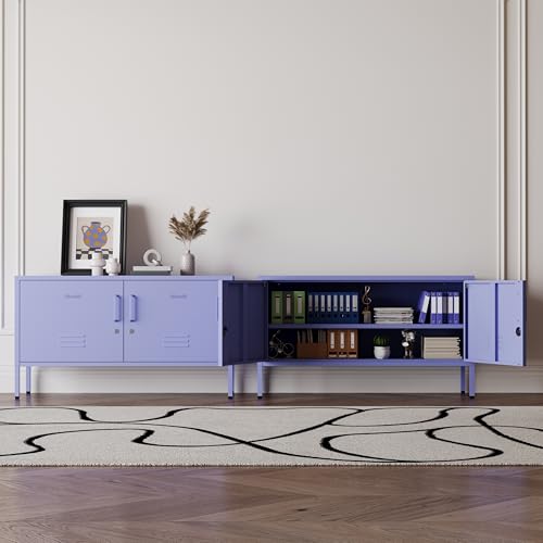 Purple Metal Accent Cabinet Locker with Lock, 2-Door Wide Storage Cabinet, Adjustable Shelves, Multifunctional TV Stand & Entertainment Center for Bedroom, Living Room - color: Lilac, style: TV stand-24"H-LK