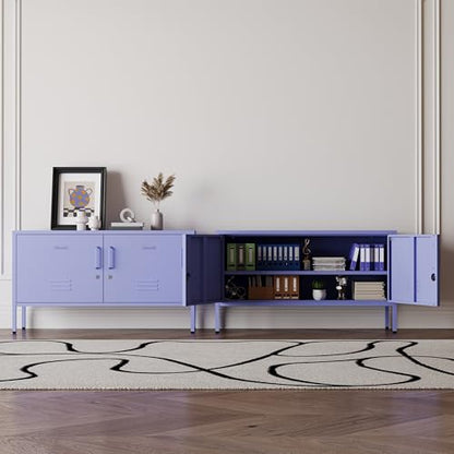 Purple Metal Accent Cabinet Locker with Lock, 2-Door Wide Storage Cabinet, Adjustable Shelves, Multifunctional TV Stand & Entertainment Center for Bedroom, Living Room - color: Lilac, style: TV stand-24"H-LK