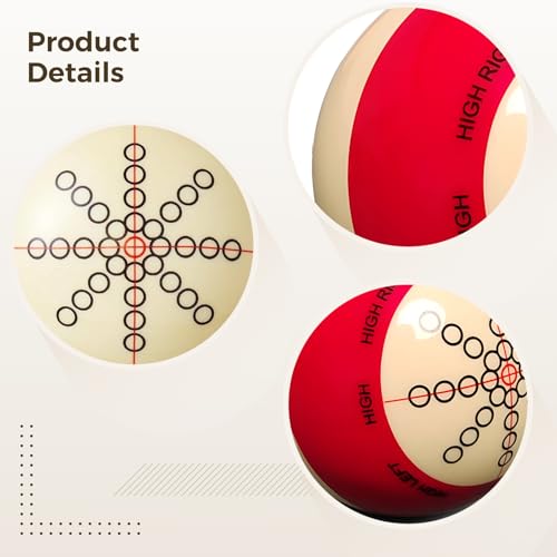 Billiard Training Cue Ball, 57.2mm Crystal White Practice Ball for Pool, Includes High-Low Direction Markings, Black Circle Markings for Precision, Ideal for Billiards Skill Development