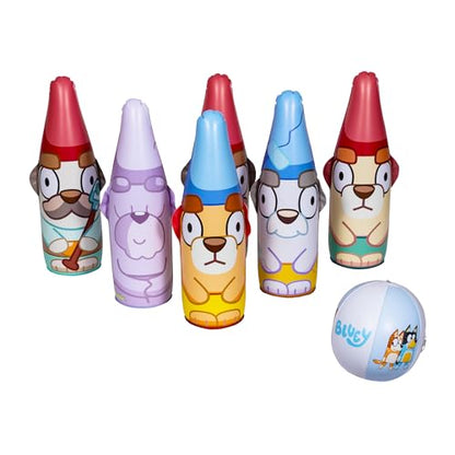Little Kids BLUEY Inflatable Bowling Set | Indoor Outdoor Kids Bowling Set | 6 Pins and Ball | Christmas Birthday Party Games, Kids Education Motor Skills Toys