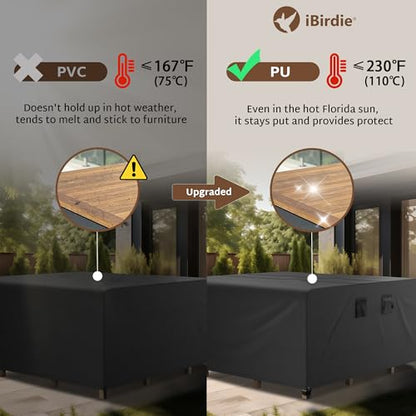 iBirdie Outdoor Patio Furniture Set Covers 76 x 76 inch Waterproof Weatherproof Square Cover, Heavy Duty 600D for Outside Dining Table and Chairs - size: 76 x 76 x 28 inch