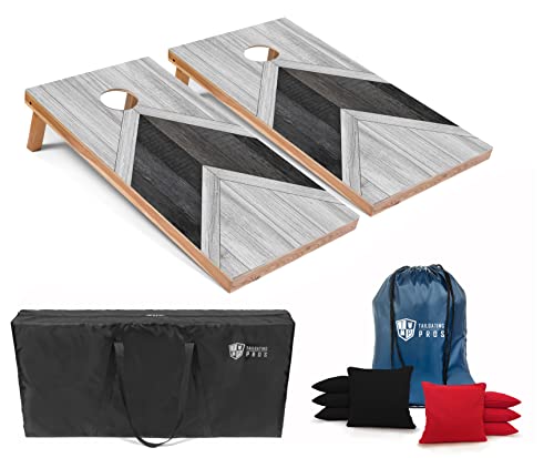 Tailgating Pros Lightweight Cornhole Boards - 4'x2' Modern Wooden Designs Cornhole Game w/Carrying Case & Set of 8 Corn Hole Bean Bags w/Tote - size: 4'x2' Boards w/LED Ring, style: Black and Grey