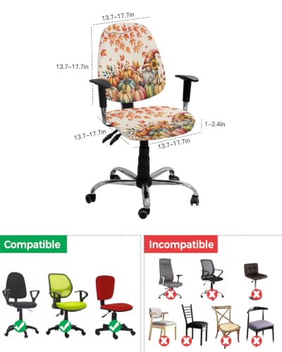 Savannan Office Chair Cover, Fall Thanksgiving Pumpkin Gnome Protective Stretch Elastic Universal Cover for Desk Task Chair,Computer Rotating Chair 1 Pcs Orange Maple Leaf Retro Linen