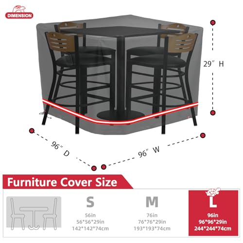 Turtle Life Patio Furniture Sets Cover, Heavy Duty Square Durable Waterproof Outdoor UV Resistant Anti-Fading Dining Table Chairs Furniture Cover, Black, 96"L x 96"W x 29"H - size: 96" Lx96" Wx29" H
