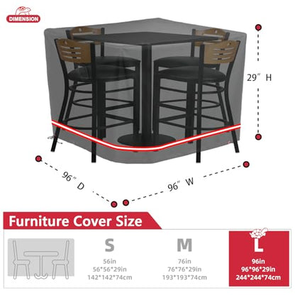 Turtle Life Patio Furniture Sets Cover, Heavy Duty Square Durable Waterproof Outdoor UV Resistant Anti-Fading Dining Table Chairs Furniture Cover, Black, 96"L x 96"W x 29"H - size: 96" Lx96" Wx29" H