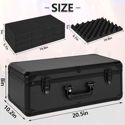 20 Inch Carrying Case With Customizable Pre-Diced Foam, Aluminum Case, Aluminum Alloy Sturdy Build, Storage Case for Microphone, Equipment, Camera, Tools, Recorder, etc - size: 20.4x10.2x7.9 Inch