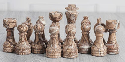 Radicaln Marble Chess Pieces 3.5" Handmade Black & Marinara Chess Figures | Natural Stone, Hand Polished, Premium Finish, 32 playing Pieces, Unique Veining, Timeless Design - color: Black and Marinara