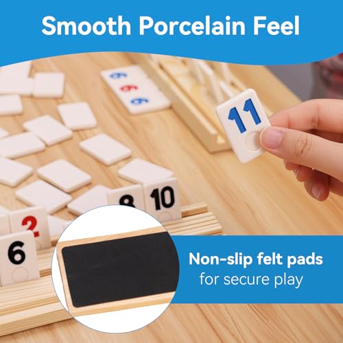 Rummy Cube 6 Player Edition with 6 Wooden Racks 160 Tiles Rummy Cube Game with Case 6 Players Travel Size Rummy Game Large Number Rummy Tiles Travel Game Set for Family Classic Board Games - style: 160 Tiles+6 Racks