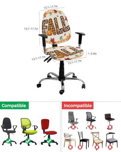 Savannan Office Chair Cover, Autumn Fall Funny Word Protective Stretch Elastic Universal Cover for Desk Task Chair,Computer Rotating Chair 1 Pcs Orange and Beige Lattice