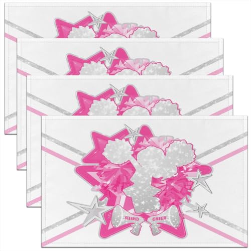 Pink Cheerleading Placemats Set of 4,Girl Cheerleader Table Mats,Pink and Sliver Glitter Print Placemat for Kitchen Dining Table Star and Stripe Sweet Dining Table Decor,18"x12" - color: Cheer Pink