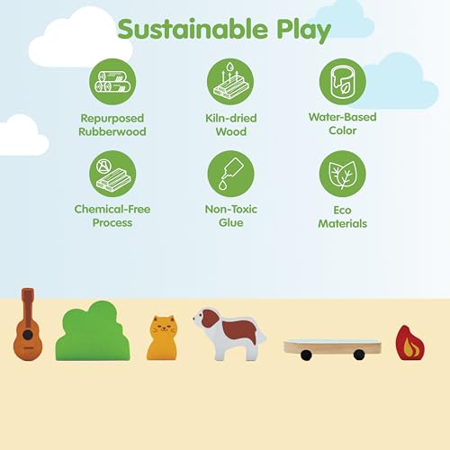 PlanToys® Wooden Storytelling Dice for Montessori Inspired Language and Imagination Play | Creative Story Building and Emotional Expression Activity | Eco Friendly Dice for Open Ended Narratives