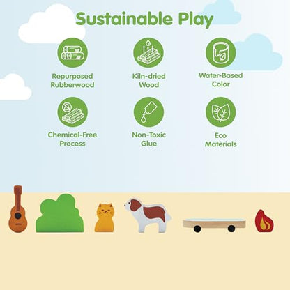 PlanToys® Wooden Storytelling Dice for Montessori Inspired Language and Imagination Play | Creative Story Building and Emotional Expression Activity | Eco Friendly Dice for Open Ended Narratives