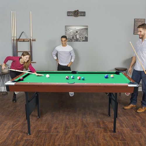 Ditkoko Billiard Table, 64" Folding Pool Table with with Balls, Cues, Chalk, Brush and Triangle, Pool Table Set for Family Game Room, Adult Rrec Room, Basements, Man cave or Garage - color: Green & Brown