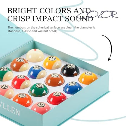 KONLLEN Phenolic Resin Billiard Balls Set 2-1/4" Regulation Size Tournament Pool Balls Set Pool Table Accessories - color: AXD-1TH