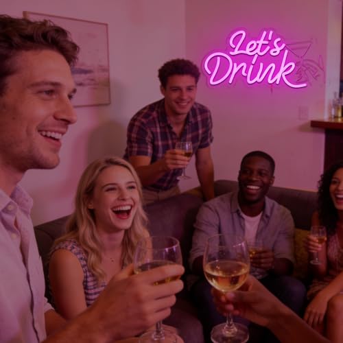 Let's Drink Neon Sign for Wall Decor, Pink Led Signs for Cocktail Bar, USB Dimmable Cocktails Neon Lights for Beer Bar Kitchen Restaurant Home Pub Party Man Cave Club Shops Business - style: Lets Drink
