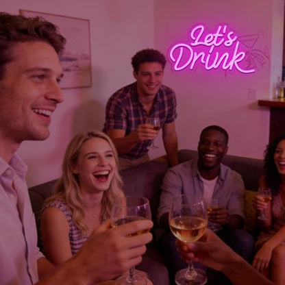 Let's Drink Neon Sign for Wall Decor, Pink Led Signs for Cocktail Bar, USB Dimmable Cocktails Neon Lights for Beer Bar Kitchen Restaurant Home Pub Party Man Cave Club Shops Business - style: Lets Drink