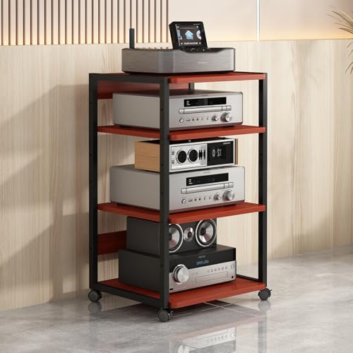 Modern Corner Media Stand Cabinet, 3/4/5-Tier AV Console Shelf, Entertainment Center for Game Consoles & CD Storage, Wooden Storage Shelves for TV & Video Equipment - color: B, size: 4 Tier-50x40x90cm