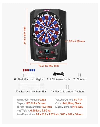 Electronic Dart Board, 13.5" Target Dartboard with 45 Games, 8 Players, LED Scoring, 6 Darts & 50 Tips - Home, Party, Bar Game