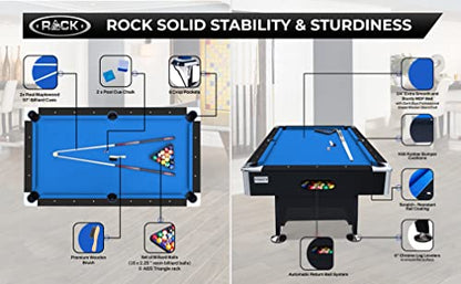 RACK Draco 7-Foot Tournament Billiard/Pool Table – Professional Competition Game Table - color: Blue Felt with Black Body
