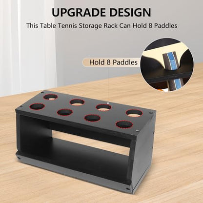 Ping Pong Paddle Holder, Ping Pong Paddle Storage Rack Hold 8 Rackets, 2-in-1 Wall Mount & Countertop Table Tennis Holder for Garage, Game Room, Bar and Men Cave - color: Black