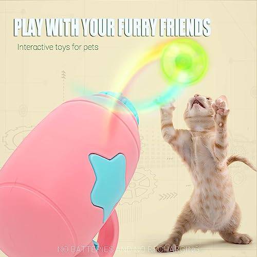 Cat Fetch Toy, Interactive Flying Cat Toy with 1 Light Up Spinning Tops, 1 LED Propellers and 4 Flying Propellers,Kitten Tracks Toy for Training Hunting Chasing(Pink) - color: Pink