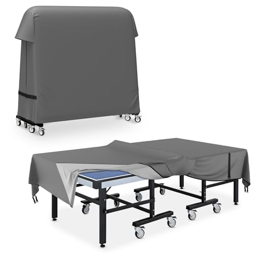 COSHNIBI Ping Pong Table Cover 420D Oxford Fabric,Waterproof Sunproof Indoor & Outdoor Table Tennis Cover,Fit for 9x5 FT Indoor/Outdoor Folding & Flat Tables-Gray - color: Gray