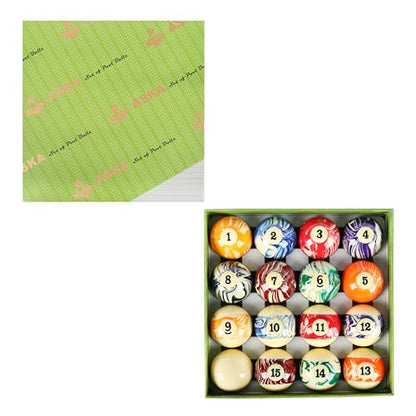ASKA Billiards Pool Boston Numbered Balls Set, 16 Balls Including a Cue Ball - style: PB02, Marble/Swirl Style, 2 1/4"