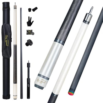 Carbon Fiber Pool Cue Stick 12.5mm Rainbow Tip Low Deflection Pool Stick with Uni-loc Pin Joint and Extension Pool Stick-20 oz - color: White-Pro