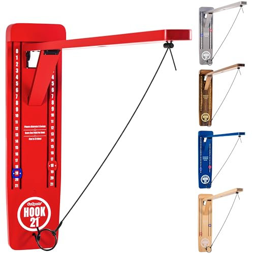 GoSports Hook 21 Wall Mounted Ring Swing Game with Foldable Arm - Play Indoors or Outdoors - color: Red