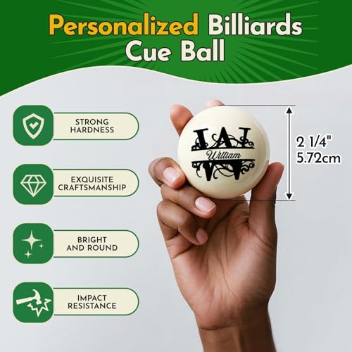 Personalized Billiards Cue Ball with Pouch, Engrave Text or Logo, Custom Monogram 57mm Cue Ball, Birthday Gifts for Dad, Husband, Billiards Player, Wedding