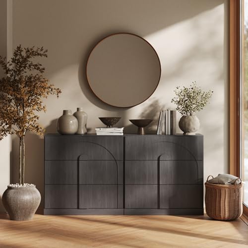 BELLEZE Set of 2 Bookcase with 3 Drawers, Modern Book Shelf with Wide Wooden Handle, 63" Wood Bookshelves for Living Room Office Entryway (Ebony) - color: Bijou Ebony C, size: 2