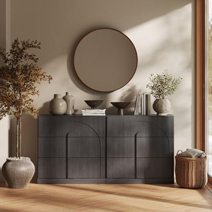 BELLEZE Set of 2 Bookcase with 3 Drawers, Modern Book Shelf with Wide Wooden Handle, 63" Wood Bookshelves for Living Room Office Entryway (Ebony) - color: Bijou Ebony C, size: 2