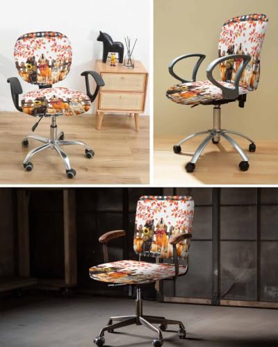 Savannan Office Chair Cover, Autumn Pumpkins Dog Protective Stretch Elastic Universal Cover for Desk Task Chair,Computer Rotating Chair 1 Pcs Sunflowers Black Lattice