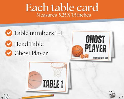 Basketball Bunco Game Set – Sports Theme with Scorecards, Tally Sheets, Table Cards & Ghost Player – Fun Dice Game Kit for Adults, Christmas Parties & Girls Night