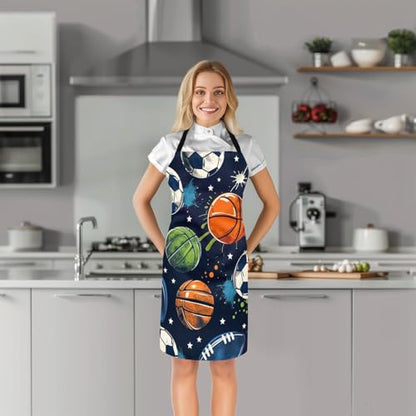 Manfei Ball Sports Kids Kitchen Apron - color: Orange Dark Blue