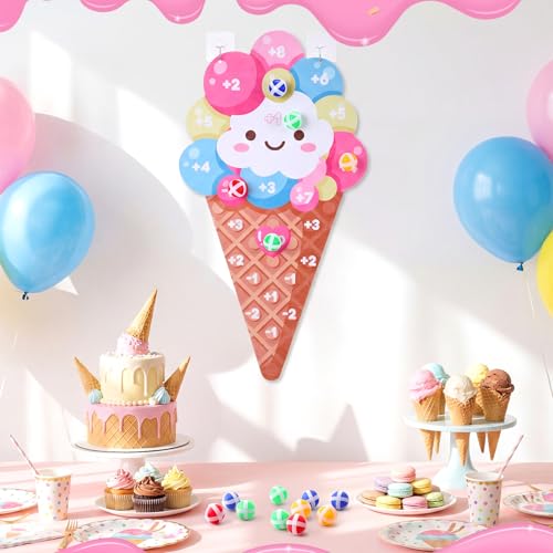 Seenelling Ice Cream Party Game 26 x 14 Ice Cream Dart Board with 12 Sticky Balls Toys Summer Games Two Sweet Birthday Decorations Three Scoops of Fun Birthday Decor Party Favors - size: 26 x 14", style: Ice Cream
