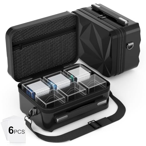 Proijeut Card Deck Box with Portable Case, 6 Pack Clear Commander Deck Box with 6 Dividers, Holds 600+ Double Sleeved Cards, Fit for MTG, YuGiOh, TCG（Geometric Black） - color: Geometric Black, size: 6 Slot