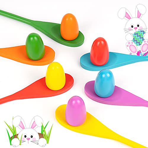 24 Pack Easter Egg and Spoon Race Game, 6 Colors Egg Spoon Race Game Sets with 12 Eggs and 12 Spoons, Halloween Egg Hunt Games, Easter Egg Toys for Kids