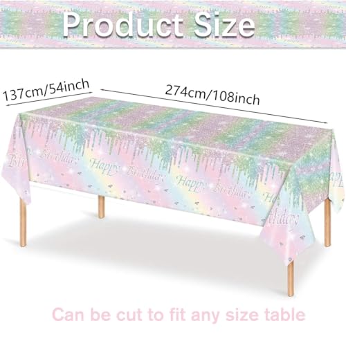 Kesfey 3 Packs Rainbow Birthday Plastic Tablecloths 54×108 Inch Silver Rainbow Tie Dye Party Table Cloth Disposable Waterproof Pastel Silver Sprinkle Glitter Table Cover for Birthdays Party - color: Rainbow Birthday