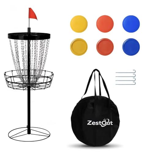 Backyard Disc Golf Basket - Portable 24-Chain Target for Outdoor Practice, Easy Setup Heavy Duty | 6 Discs + Carry Bag + Ground Stake Included | Competition-Spec Size | Rust-Resistant - color: Black