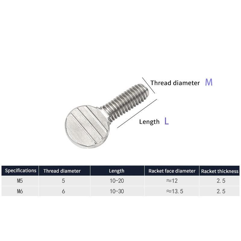 10Pcs M5 M6 304 Stainless Steel Hand Thumb Screw Table Tennis Racquet Screw Wave Plate Screw Press Flat Head Bolts - (Size: M5, Length: 16mm(10PCS)) - color: M5 / 16mm(10pcs)