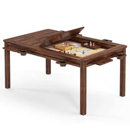 LAUSAINT HOME Board Game Table with Removable Table Top, 54” x 31” Play Area, Gaming and Dining Table with EVA Play Mat, Detachable Cup Holders and Trays for 6 Players, for Card, DND and Poker, Walnut - size: REC Table
