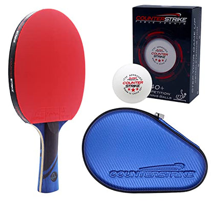 Phantom Light Paddle Bundle (Includes Hard Case & 6 Balls) | Ping Pong Paddle | Table Tennis Paddle | Offensive Table Tennis Paddle | Pre-Assembled Paddle | ITTF Approved | Ping Pong Set - color: Blue Matte Fiber
